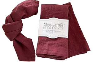Eight Owls Linen Napkins – 100% Pure Stonewashed Linen Cloth Napkins – Mitered Corners - Size 45 cm x 45 cm – Set of 4 (Burgundy)
