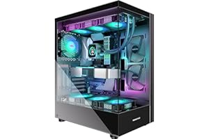 MUSETEX PC Gehäuse ATX Vorinstallation 4 PWM ARGB-Lüfter & 2 Seitenlüfter, Mid Tower ATX Computer Gehäuse mit Panoramadoppelglas, Type-C Gaming PC Gehäuse, Schwarz(K2)