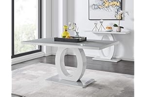 Furniturebox UK Dining Table - Giovani Dining Table - Contemporary High Gloss And Glass Table (Grey Dining Table)