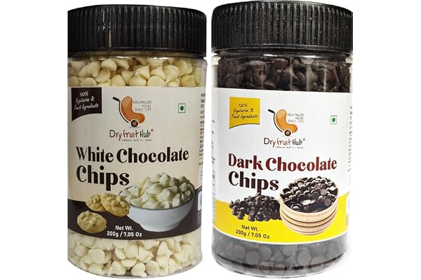 Dry Fruit Hub Dark and White Chocolate Chips Combo 400gms, Dark and White Chocolate Chips Combo Pack,Choco Chips for Cake, Choco Chips For Cake Decoration