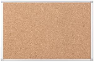 Bi-Office Lavagna In Sughero Earth Con Cornice In Alluminio Anodizzato, Bachecha Eco-sostenibile In Sughero Realizzata Con Materiali Riciclati e Di Rifiuto, 90x60 cm