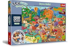 Trefl - Puzzle Spy Guy Lost Items: Europa - 500 Elementów, Zostań Detektywem i Znajdź 20 Różnic, Zagubione Przedmioty, Kreatywna Rozrywka dla Dorosłych i Dzieci od 10 Lat