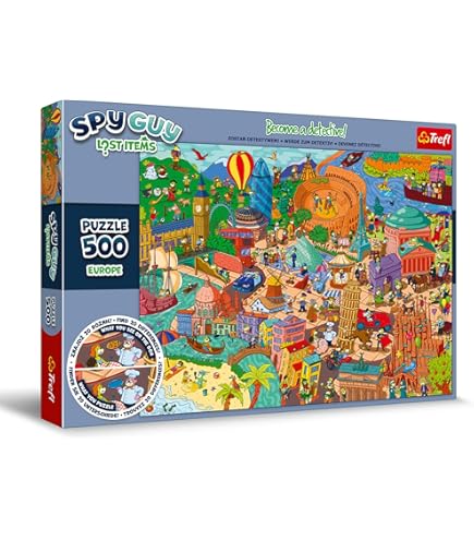 Trefl – Puzzle Spy Guy Lost Items: Europa – 500 Pezzi, Diventa un Detective e Trova 20 Differenze, Oggetti Smarriti, Intrattenimento Creativo per Adulti e Bambini dai 10 anni