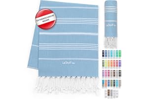 ‎LESTOFF LeStoff Hamamtuch - 100% Bio-Baumwolle, 95 x 180 cm, Vorgewaschen, Saugstark, Schnelltrocknend, Leicht, Kompakt, Campinghandtuch, Reisehandtuch, Badetuch, Duschtuch, Badehandtuch groß (Light Blue)