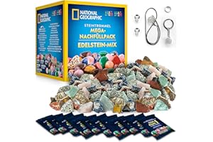 NATIONAL GEOGRAPHIC Trommel-Nachfüllset – 1,36 kg Rohsteine & Edelsteine zum Polieren, inkl. Amethyst und Quarz – Trommelzubehör mit Schleifmittel & Siliziumkarbid-Schleifpulver