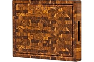 Ziruma Grande planche à découper en bois de boucher [3.8 cm d'épaisseur] faite de bois de teck et conditionnée avec de la cire d'abeille, des graines de lin et de l'huile de citron. 51 x 38 cm