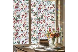 ‎FANCYCLINGS Fensterfolie Blickdicht Selbsthaftend, Sichtschutzfolie Fenster Innen Statische Fensterfolie ohne Kleber, Fenster Folie Blickschutz für Bad Kinderzimmer, Winter Berries, 44X200CM