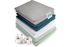 MAKIAN - Muselina Bebe Grande 80x80 cm/Muselina pañuelo/Gasas Bebe Algodon Muselina 8 Ud. | Manta de Muselina sin sustancias nocivas, Certificado Oeko-Tex - Blanco, Gris, Verde, Turquesa