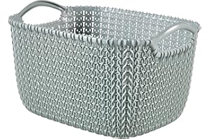 Curver Knit Medium Storage Basket, Stylish Knit Design & Comfortable Handles, 8 Litres, Misty Blue