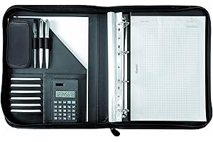 ‎ALASSIO Alassio 30104 Ringbuchmappe A4 Porto, Tagungsmappe aus FINEtouch-Lederimitat, Schreibmappe mit Block im Format DIN A4, Businessmappe mit Taschenrechner, Dokumentenmappe schwarz, Mappe 36x29×5,5 cm