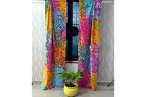 Sophia-Art Mandala Ventana Varilla Bolsillo Cortina de algodón Hippie Tapiz Cortina de Puerta Cortina Balcón Cortinas de Ventana