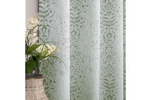 Mrs.Naturall Sage Green Vintage Curtains 63 Inches Long for Bedroom, 50% Blackout Curtain Panels Boho Floral Pattern for Living Room, 2 Panels