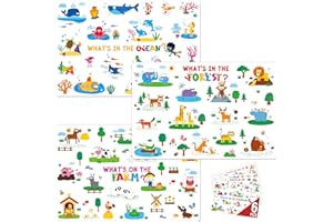 SPRITEGRU Pack de 6 Sets de Table pour Enfants, Antidérapants, Lavables, Réutilisables, Sets de Table Éducatifs - Dinosaures, Animaux de Ferme/Sauvages/Marins, Chantier de Construction, Univers