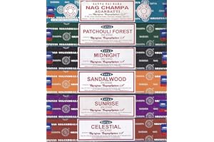 GIFT BRIT Satya - Set di 6 Nag Champa, Sunrise, legno di sandalo, Midnight, Patchouli, Celestial, 15 grammi