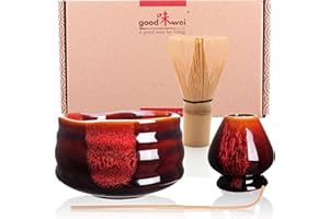Goodwei Juego de té Matcha Premio - Cuenco Ceremonial, Batidor y Soporte (Akai, 80)