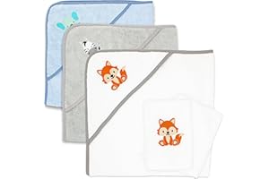 Babykajo Set Accappatoio per Neonati con 2 Guanti da Bagno in Oeko-Tex Standard 100 Certificato, Asciugamano con Cappuccio in Morbida Spugna, Primo Asciugamano con Cappuccio per Bambini 80x80 cm
