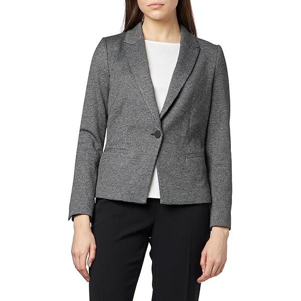 Comma Blazer Kariert Aus Bouclé-Jersey - Slim Fit Strickblazer Damen