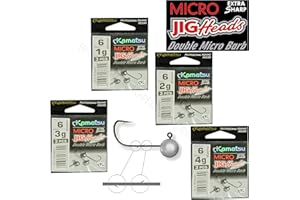 Kamatsu Micro Jig Head Sharp Hook Size 6, 3 Pieces, Stainless Steel, Drop Shot Soft Lures, Double Micro Barb, Perch, Pike Fishing