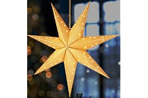 BRUBAKER Hängande julstjärna med uttag E14-60 cm pappersset med 3,5 m kabel - 3D adventsstjärna - hängande ljus stjärna fönst