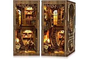 Book Nook Kit für Erwachsene - CRIOLPO DIY Miniatur Haus Holzpuzzle 3D Puppenhaus - Buchstütze für Bücherregal Deko mit Led Licht Kreatives Geschenk für Leser