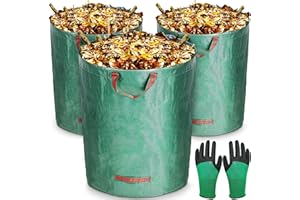 MOOING 3xSacchi da giardinaggio Professional 300L,Sacchi per rifiuti da giardino,impermeabili,Polipropilene (PP)-Robusto, Antistrappo,e riutilizzabili Borsa da Giardino,Include Guanti protettivi