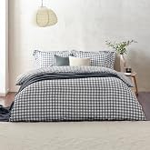 Yard Barton Vichy Box Duvet Cover Set - 100% Cotton Reversible Oxford Pillowcases Soft and Breathable Premium Bedding (Navy B