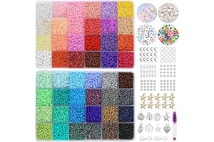DIYDEC 18000 Stück Perlen für Armbänder, 48 Bunte Rocailles Set Mini Perlen zum Auffädeln Mit Buchstaben für Schmuckherstellung DIY Halsketten Handwerk
