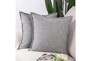 Madizz Juego de 2 Suave Lino Decorativo Funda de cojíns Lujo Estilo Fundas de Almohada para el sofá Dormitorio Gris Cuadrado 40 x 40 cm