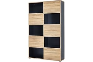 ‎GERMANIA DIE MÖBELMACHER Germania Schiebetürregal, anthrazit/sonoma-eiche, 120x196x35 cm (BxHxT), anthrazit / sonoma-eiche, 4037-161