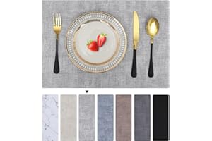 ‎HOMAXY Homaxy Tischsets Abwaschbar 6er Set, Wasserdicht Tischset, Platzsets Abwischbar Doppelseitigen, Platzset Leder, rutschfest Platzdeckchen, Schön Tischuntersetzer, Hellgrau