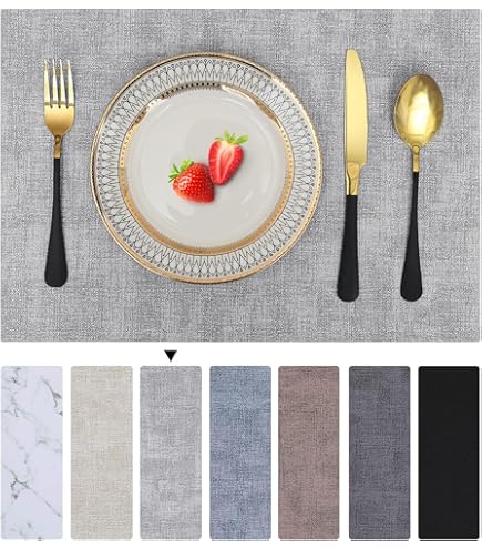 KERYCHIN 6 Round Leather Placemats(34cm) + 6 Coasters(10cm) Set, Heat-Resistant 212 U00b0F PU Place Mats, Non-Slip And Washable, Table Mats For Home, Hotel, Dining Table, Indoor, Outdoor, (Beige