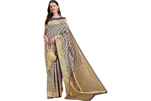 Jaanvi fashion Damen Kerala Banarasi Seide mit Zari Jacquard Arbeit Saree mit ungesäumtem Blusenteil