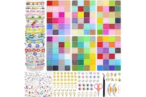 MILAI 144 Colores 65474pcs 2mm Perline per Braccialetti, Perline per Collane, Perline per Bigiotteria Fai Da Te, Perline di Vetro per Braccialetto con 300pcs Perline Lettere Cordino Elastico