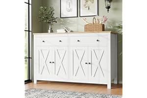 Oslghy Aparador Cocina, Aparador Mueble De Cocina, Buffet Comedor con 2 Cajones y 4 Puertas, Mueble Aparador Salon, Aparador Vitrina para Dormitorio, ProteccióN Antivuelco, 140×40×89 cm (Blanco)