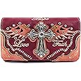 Zelris Faith Love Hope Cross Angel Wing Bible Women Crossbody Trifold Wallet (Coral Red)