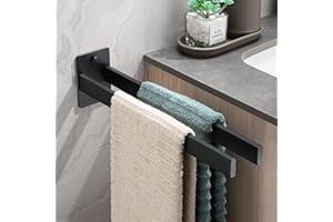 Dvocel Toallero para Taladrar Rectangular Doble Negro Mate Acero Inoxidable Toallero Perforado Toallero De Pared para Baño y Cocina 38 Cm