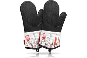 VONEXIS Ofenhandschuhe Hitzebeständig bis 250°C - Silikon Topfhandschuhe - Baumwolle Innenfutter - extra lang & rutschfest (2