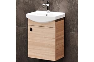 Planetmöbel Set di mobili da bagno composto da lavabo con mobiletto 45 cm in rovere Sonoma, lavabo e rubinetto in cromo, set da bagno senza tempo