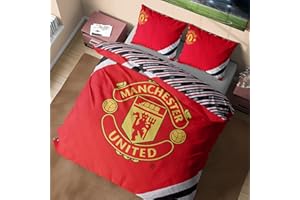 Get Trend Manchester United FC Double Duvet Cover Set, Reversible Man United Football Bedding Set with Pillowcases, Soft Durable Duvet Quilt Cover (Red Manchester United, Double)