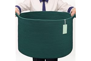 BOSROTY Extra Large Blanket Basket 87L, Laundry Hamper, Baby Nursery Hamper for Storage Toys Clothes Towels, Large Cotton Rope Laundry Basket for Girls Boys, 55 x 35 CM, Dark Green
