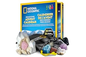 NATIONAL GEOGRAPHIC 2025 Calendrier de l'Avent Gemmes - 24 gemmes à Découvrir Chaque Jour, Collection de Roches Complète pour le Compte à Rebours de Noël avec Mini Kit de Fouille