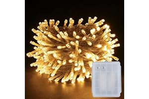 YOSION 100 LED String Fairy Lights Battery Power Operated 8 Modes Timer Function Rainproof Christmas Xmas Garden Party Wedding Decoration (100, Warm White)