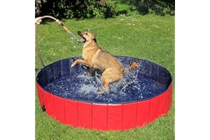 lionto Hundepool faltbar aus kratzfestem PVC-Material, Ø 160 cm, Höhe 30 cm, Anti-Rutsch-Belag & Abflussstopfen für schnelle Entleerung, Keine Pumpe benötigt, robuster Kinderpool, blau/rot