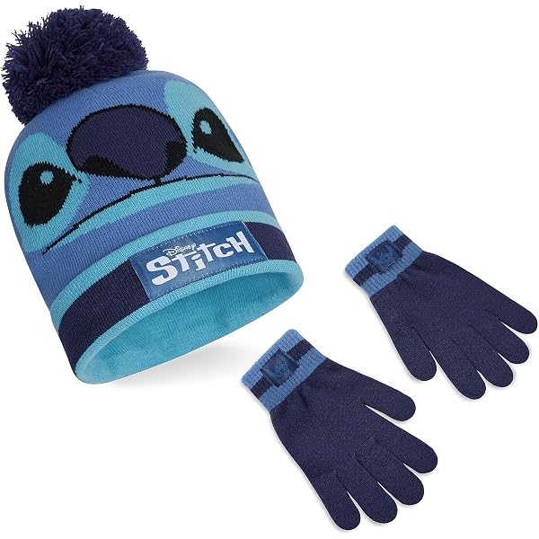 Ensemble Bonnet & Gants Enfant Stitch - Licence Officielle - Tissu Thermique Doux - Lot De 2 Pièces - Taille Unique Mixte