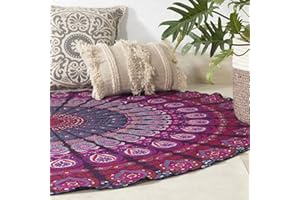 Popular Handicrafts Tapisserie murale ronde avec pompon - Tenture murale - Mandala ombré, bohème, hippie - Nappe de table - 178 cm - Vert