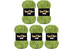 Rome Yarn Softy 5 x 100g Velvet Yarn Grass Green, 120m, 100% Polyester, Velvet Wool Grass Green, Chenille Yarn Grass Green, Chenille Wool Grass Green, Chunky Wool Grass Green, Chunky Yarn Green (932)