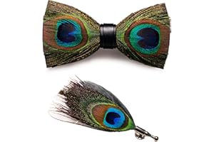 JEMYGINS Homme (réglable) plume et cuir noeud papillon fait à la main en différentes couleurs + boîtes en bois dominé