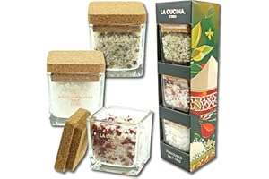 Kimm & Miller Luxury Flavoured Coarse Salt & Sea Salt Trio - Includes 3 varieties; Himalayan, Chilli & Herby Rock in Sturdy Glass Salt Pots - Great Cooking Gifts for Men & Women