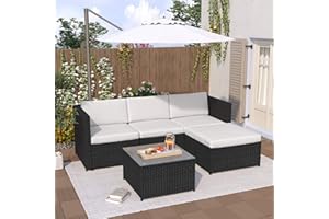 KAYAN Polyrattan Lounge Set, Gartenmöbel Set Balkonmöbel für 3-4 Personen, Terrassenmöbel-Set, Gartenlounge Outdoor mit Kissen und Glastisch, Ecksofa, für Garten Balkon und Terrasse (Schwarz)