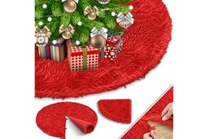 KESSER® Weihnachtsbaumdecke Tannenbaum Decke Christbaumdecke kunstfell Ø 122cm, Rund Teppich Filz Plüsch für Schnee Christbaum Weihnachtsbaum Deko Dekorationen Rot